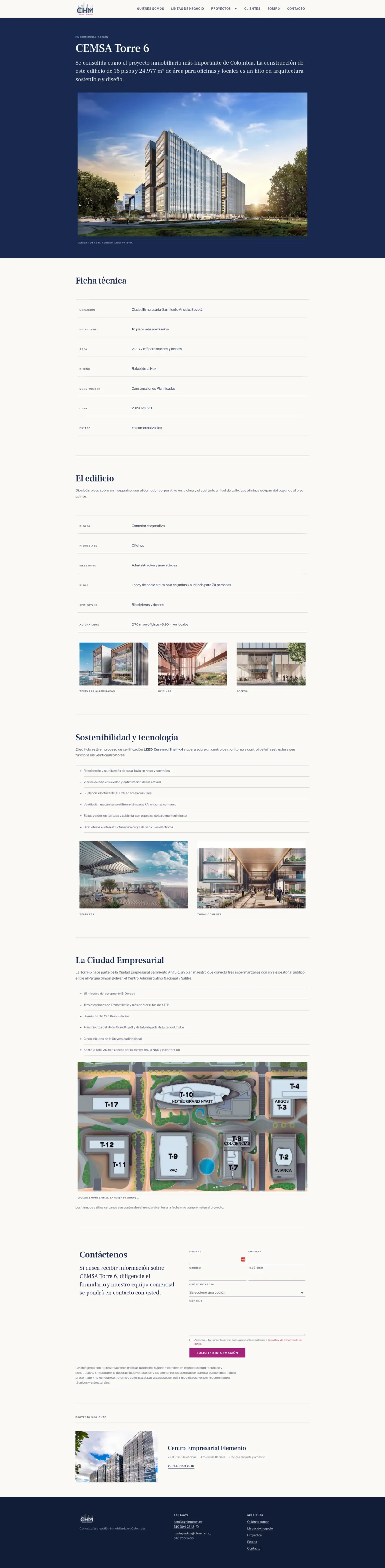 Captura completa de la ficha del proyecto CEMSA Torre 6