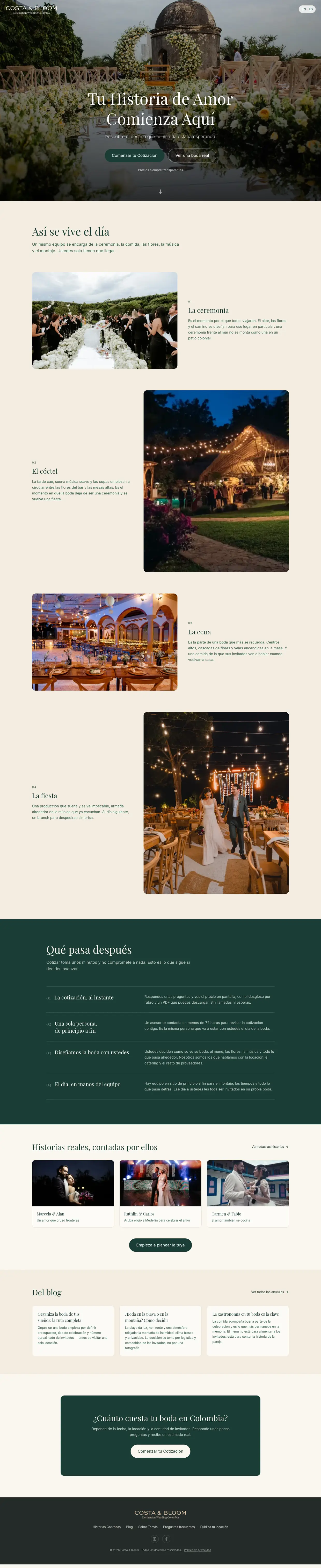 Captura completa de la página de inicio de Costa & Bloom