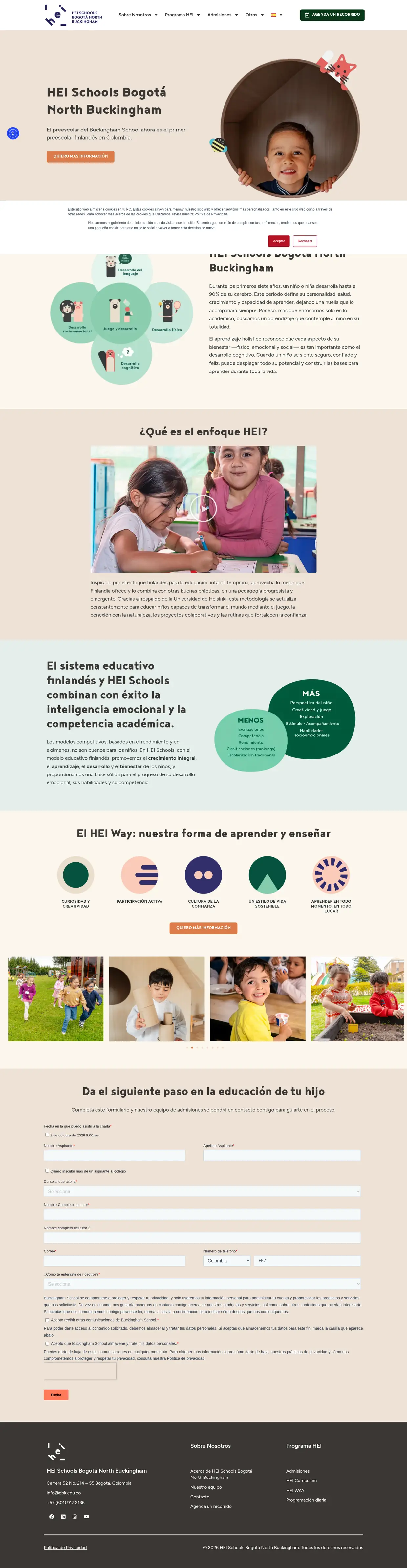 Captura completa de la página de inicio de HEI Schools Bogotá Norte