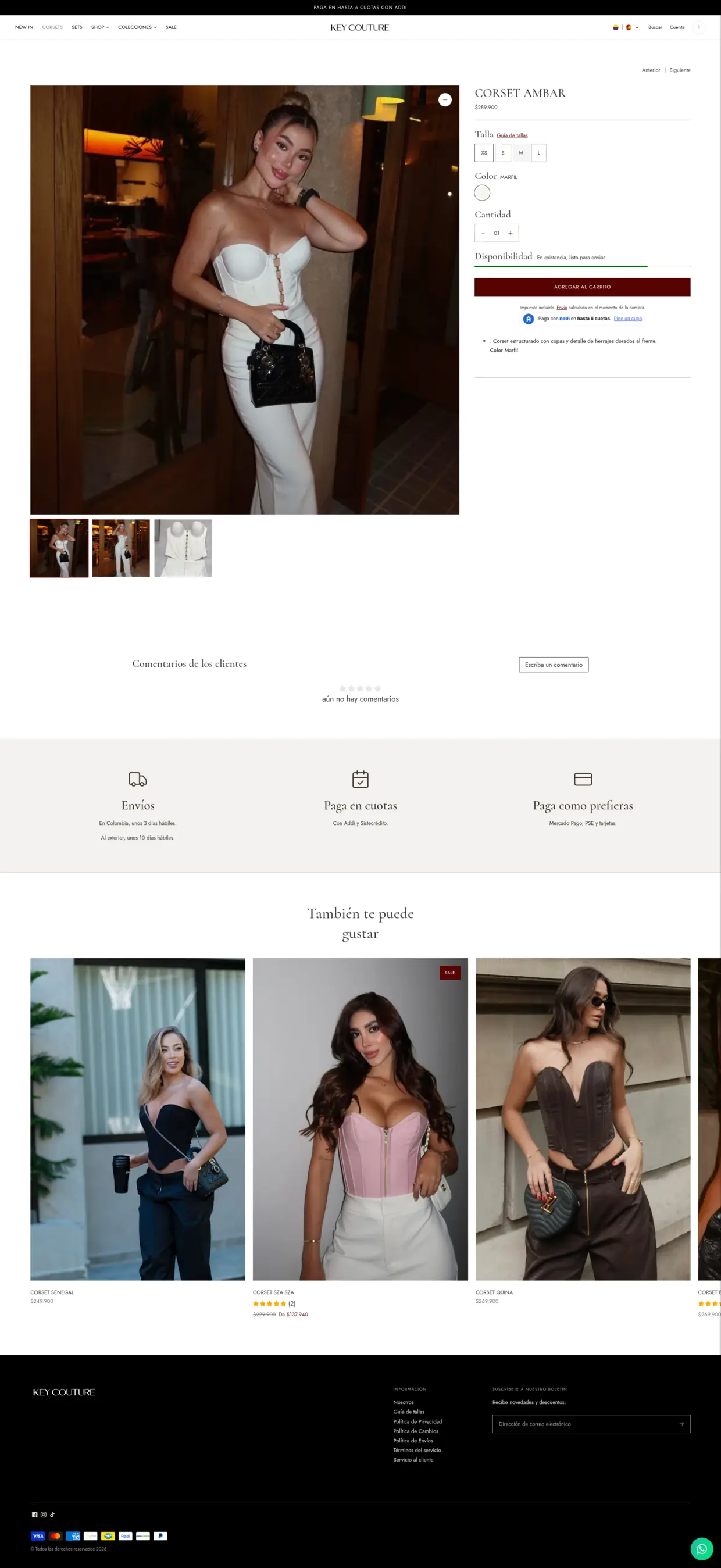 Captura completa de la ficha del corset Ámbar de Key Couture