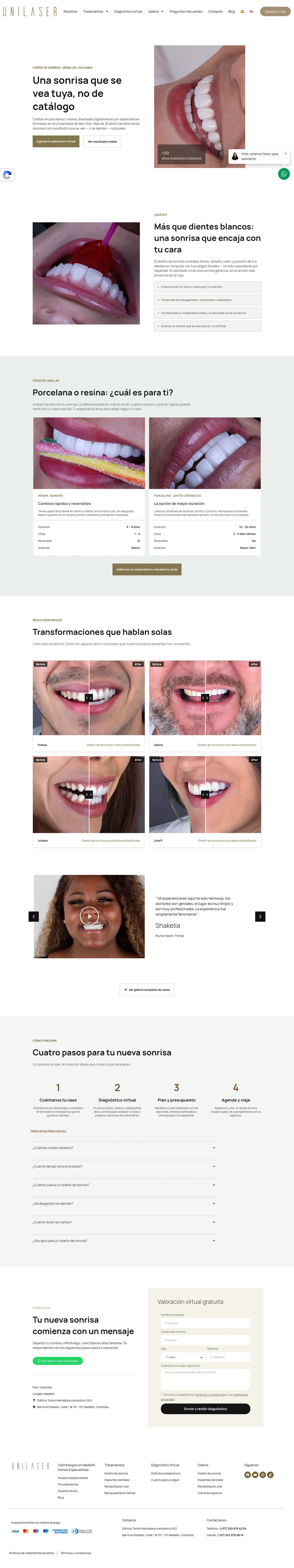 Captura completa de la landing de diseño de sonrisa de la Clínica Unilaser