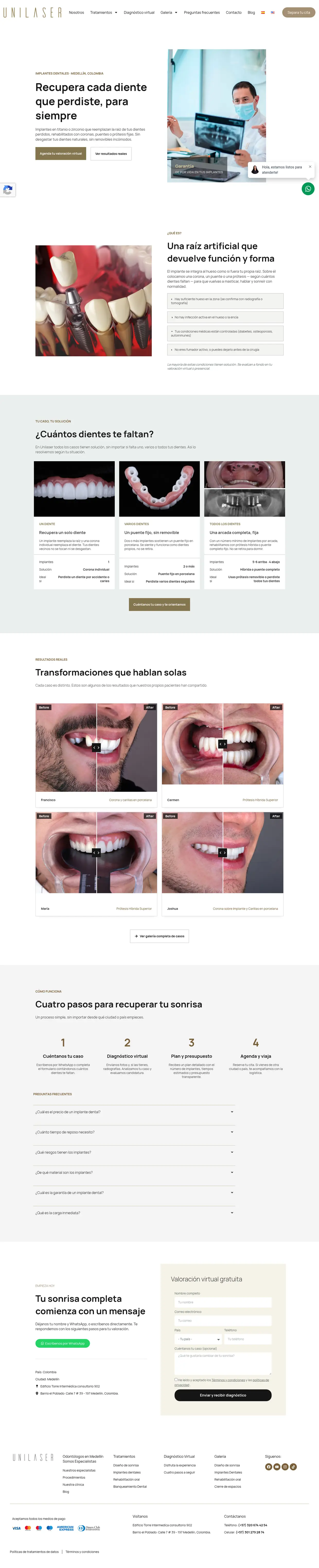 Captura completa de la landing de implantes dentales de la Clínica Unilaser