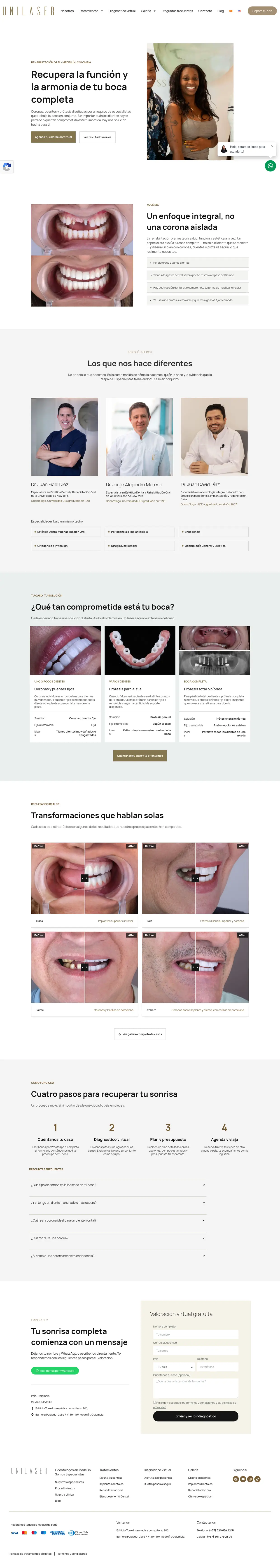Captura completa de la landing de rehabilitación oral de la Clínica Unilaser